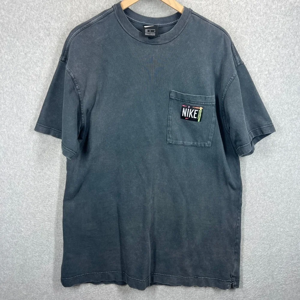 Nike Sportswear Pocket Long T-Shirt Womens M Black Acid Wash CZ9862-010 EUC